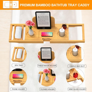Premium Bamboo Bathtub Tray Caddy - Bath Tray - Ba...