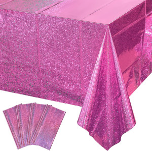 4 Pack Iridescence Plastic Tablecloths Shiny Dispo...