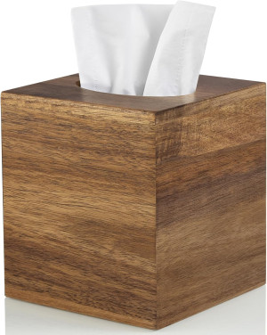 ALELION Tissue Box Cover Square - Acacia Wood Tiss...