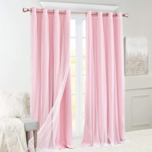 Pink Room Darkening Curtains 84 inch Length - Doub...