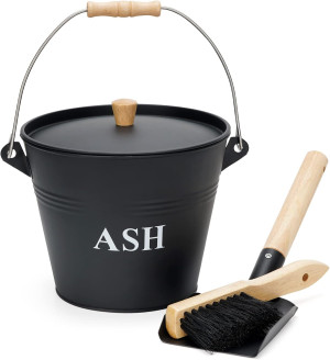 Mini Ash Bucket with Lid, Shovel and Broom, 1.5 Ga...