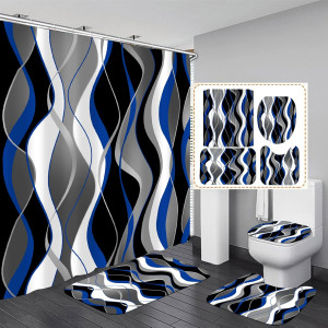 Nkzply 4 Pcs Blue and Black Striped Shower Curtain...