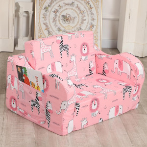 Pink Kids Sofa, 2-in-1 Kids Couch Fold Out, Conver...
