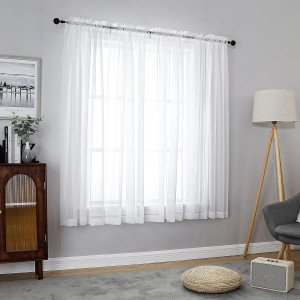 White Sheer Curtains 54 Inch Long 2 Panels, Short...
