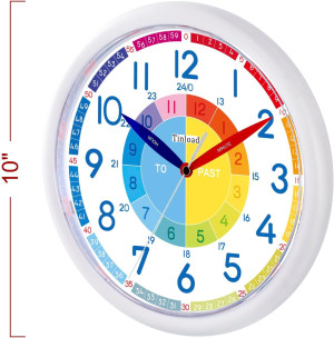 Telling Time Teaching Clock, 10 inch Silent Moveme...