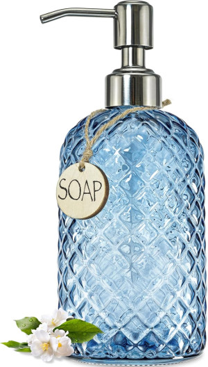JASAI 18Oz Gem Patterned Glass Soap Dispenser for...