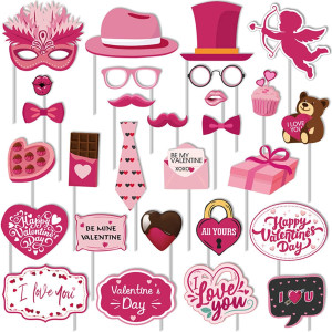 Valentines Day Photo Booth Props Kit, 28PCS Photog...