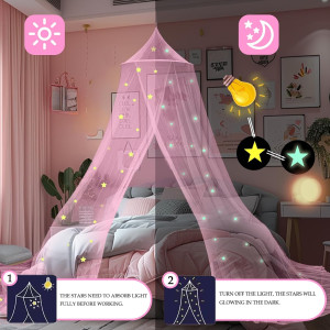 Daksha Pink Princess Bed Canopy for Girls with Glo...