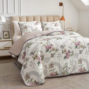 Flysheep 2 Pieces Quilt Set Twin Size, Beige Flora...
