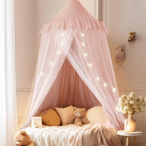 Bed Canopy with Star Lights, Double Layer Canopy f...