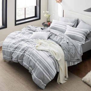 Bedsure Full Duvet Cover Grey White Striped - Supe...