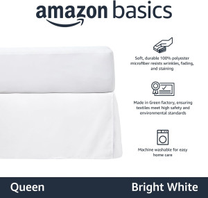 Amazon Basics Lightweight Pleated Bed Skirt, Queen...