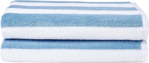 Amazon Basics Cabana Stripe Beach Towel, 2-Pack, Sky Blue, 60" x 30"