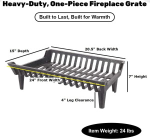 24 inch Fireplace Grate Heavy Duty, Cast Iron Fire...