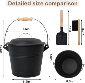 Poofzy Ash Bucket with Lid and Shovel, 1.3 Gallon...