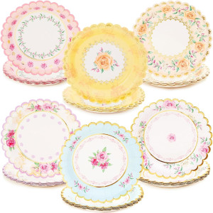 Sparkle and Bash 48-Pack Floral Paper Plates for B...