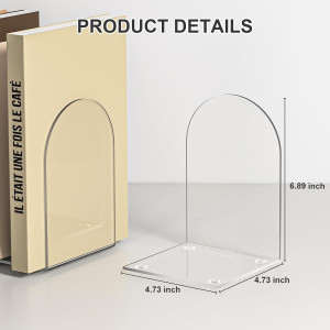 Acrylic Bookends 4 Pieces, Book Ends for Shelves,...