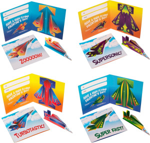 28-Pack Flying Paper Airplanes Valentines Cards fo...