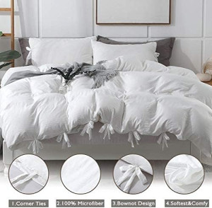 annadaif White Duvet Cover Queen Size, 3 Pieces So...