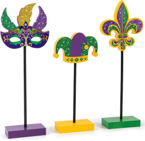 3 Pieces Mardi Gras Tiered Tray Decor Wood Set, Gl...