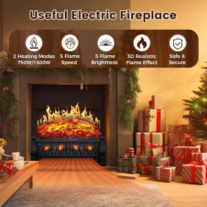 21 Inches Electric Fireplace Insert Log Heater Set...