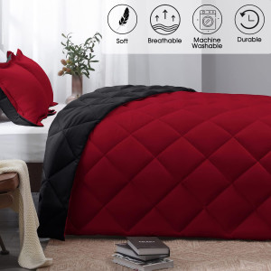 Basic Beyond Queen Comforter Set, Red and Black Co...