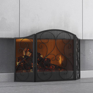 Fire Beauty Fireplace Screen 3 Panel Wrought Iron...