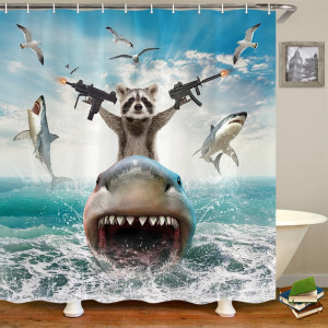 Funny Animal Shower Curtain, Cool Raccoon Riding S...