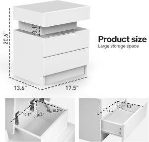 LED Nightstand with 2 Drawers, Small Modern Nights...