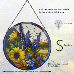 Sunflower Lavender Suncatcher Stained Glass Window...