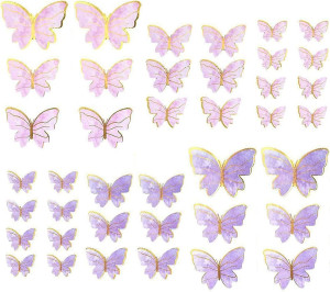 40Pcs Glitter Butterfly Decorations Supplies Golde...