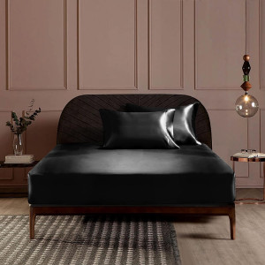 CozyLux Satin Sheets Queen Size - 4 Piece Black Be...