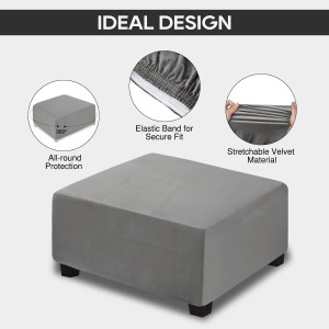 Square Ottoman Cover Velvet Ottoman Slipcover Thic...