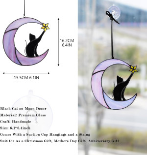 HDCRYSTALGIFTS 6.5'' Black Cat Decor on Purple Moo...
