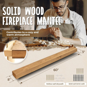 60x8x3 Fireplace Mantel - Handcrafted Hollow Rusti...