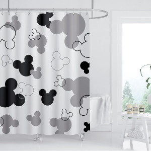 Mouse Head Shower Curtain Black and White Children...