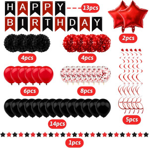 Black and Red Birthday Decorations, Happy Birthday...