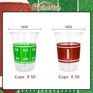 Gatherfun 100 Pcs 16oz Football Plastic Cups - Foo...