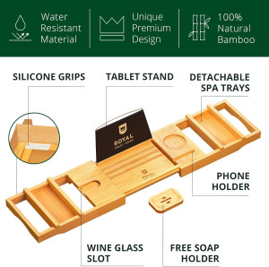 ROYAL CRAFT WOOD Luxurious Bathtub Tray Caddy - Ex...
