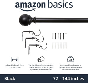 Amazon Basics 1-Inch Curtain Rod with Round Finial...