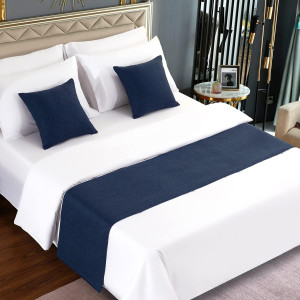 Bed Runner Dark Blue, Imitation Linen Decorative B...