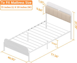 Timy Kids Twin Bed Frame with Bookcase Headboard,...