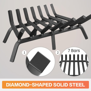 24 inch Fireplace Grate Heavy Duty Solid Steel Ind...