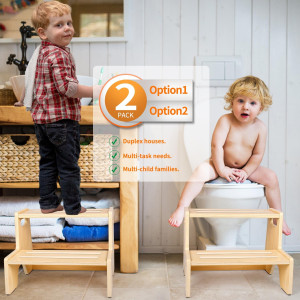 Toddler Step Stool, 2-Pack Wooden 2-Step Stool for...