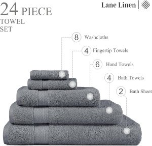 LANE LINEN 24 Piece Bath Towels Set - 100% Cotton...