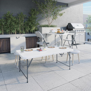 Height Adjustable 4 FT Granite White Folding Table...
