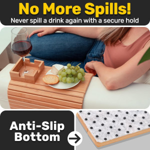 Bamboo Couch Cup Holder - Couch Arm Tray & Cup Hol...