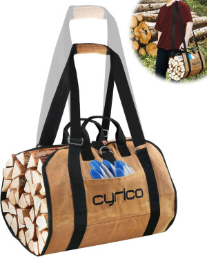 cyrico Firewood Carrier Bag Heavy Duty Waxed Canva...