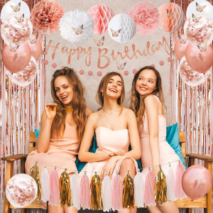 Upgraded Rose Gold Pink Birthday Party Decorations...