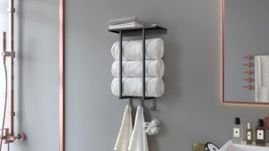 Towel Rack with Metal Shelf and 3 Hooks for Small...